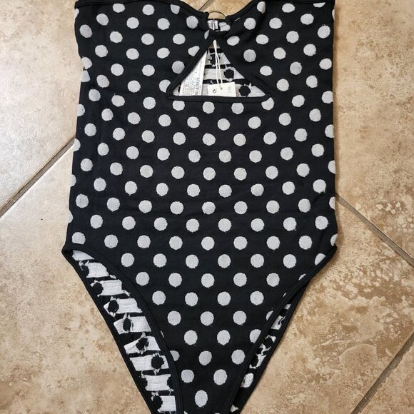 Zara strapless bodysuit with cutouts SIZE: M/L NWT Blue and White Polka Dots - Picture 1 of 8